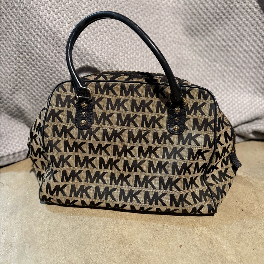 Michael Kors Black and Tan Monogram Satchel